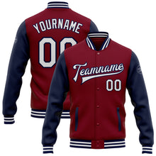 Загрузить изображение в средство просмотра галереи, Custom Crimson White-Navy Bomber Full-Snap Varsity Letterman Two Tone Jacket