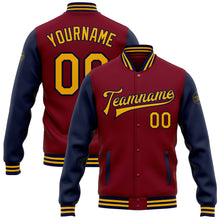 Load image into Gallery viewer, Custom Crimson Gold-Navy Bomber Full-Snap Varsity Letterman Two Tone Jacket
