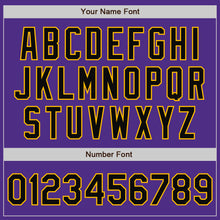 Load image into Gallery viewer, Custom Purple Black Cream-Gold Bomber Full-Snap Varsity Letterman Two Tone Jacket
