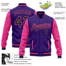 Load image into Gallery viewer, Custom Purple Black-Pink Bomber Full-Snap Varsity Letterman Two Tone Jacket
