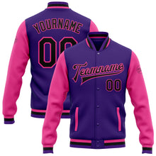 Load image into Gallery viewer, Custom Purple Black-Pink Bomber Full-Snap Varsity Letterman Two Tone Jacket