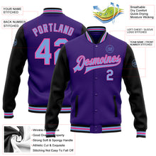 Load image into Gallery viewer, Custom Purple Light Blue Black-Pink Bomber Full-Snap Varsity Letterman Two Tone Jacket
