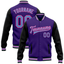 Load image into Gallery viewer, Custom Purple Light Blue Black-Pink Bomber Full-Snap Varsity Letterman Two Tone Jacket
