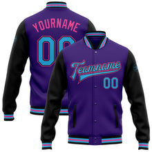 Load image into Gallery viewer, Custom Purple Sky Blue Black-Pink Bomber Full-Snap Varsity Letterman Two Tone Jacket
