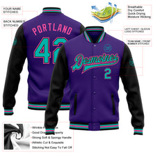Загрузить изображение в средство просмотра галереи, Custom Purple Aqua Black-Pink Bomber Full-Snap Varsity Letterman Two Tone Jacket
