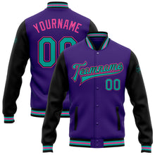 Загрузить изображение в средство просмотра галереи, Custom Purple Aqua Black-Pink Bomber Full-Snap Varsity Letterman Two Tone Jacket