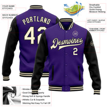 Load image into Gallery viewer, Custom Purple Cream-Black Bomber Full-Snap Varsity Letterman Two Tone Jacket
