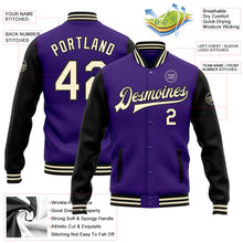 Charger l'image dans la galerie, Custom Purple Cream-Black Bomber Full-Snap Varsity Letterman Two Tone Jacket