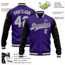 Load image into Gallery viewer, Custom Purple Gray Black-White Bomber Full-Snap Varsity Letterman Two Tone Jacket