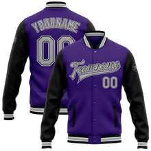 Load image into Gallery viewer, Custom Purple Gray Black-White Bomber Full-Snap Varsity Letterman Two Tone Jacket