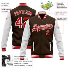 Charger l'image dans la galerie, Custom Brown Red-White Bomber Full-Snap Varsity Letterman Two Tone Jacket