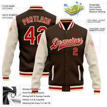 Load image into Gallery viewer, Custom Brown Red-Cream Bomber Full-Snap Varsity Letterman Two Tone Jacket
