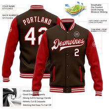 Load image into Gallery viewer, Custom Brown White-Red Bomber Full-Snap Varsity Letterman Two Tone Jacket