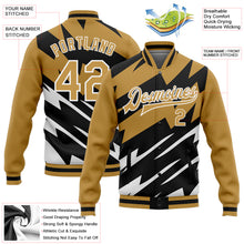 Laden Sie das Bild in den Galerie-Viewer, Custom Old Gold Black-White Lightning 3D Pattern Design Bomber Full-Snap Varsity Letterman Jacket