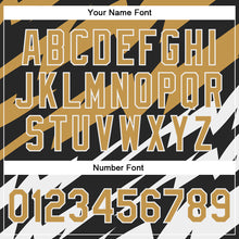 Laden Sie das Bild in den Galerie-Viewer, Custom Old Gold Black-White Lightning 3D Pattern Design Bomber Full-Snap Varsity Letterman Jacket