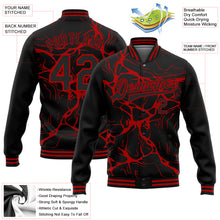 Charger l'image dans la galerie, Custom Black Red Abstract Network 3D Pattern Design Bomber Full-Snap Varsity Letterman Jacket