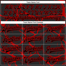 Charger l'image dans la galerie, Custom Black Red Abstract Network 3D Pattern Design Bomber Full-Snap Varsity Letterman Jacket