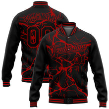 Charger l'image dans la galerie, Custom Black Red Abstract Network 3D Pattern Design Bomber Full-Snap Varsity Letterman Jacket
