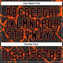 Charger l'image dans la galerie, Custom Black Orange Abstract Network 3D Pattern Design Bomber Full-Snap Varsity Letterman Jacket