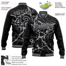 Charger l'image dans la galerie, Custom Black Gray Abstract Network 3D Pattern Design Bomber Full-Snap Varsity Letterman Jacket