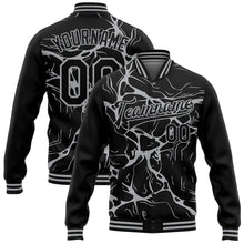 Charger l'image dans la galerie, Custom Black Gray Abstract Network 3D Pattern Design Bomber Full-Snap Varsity Letterman Jacket