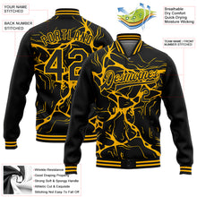 Charger l'image dans la galerie, Custom Black Gold Abstract Network 3D Pattern Design Bomber Full-Snap Varsity Letterman Jacket