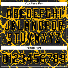 Charger l'image dans la galerie, Custom Black Gold Abstract Network 3D Pattern Design Bomber Full-Snap Varsity Letterman Jacket