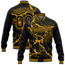 Charger l'image dans la galerie, Custom Black Gold Abstract Network 3D Pattern Design Bomber Full-Snap Varsity Letterman Jacket