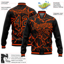 Charger l'image dans la galerie, Custom Black Orange Abstract Network And Tiger 3D Pattern Design Bomber Full-Snap Varsity Letterman Jacket