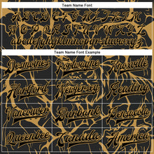 Charger l'image dans la galerie, Custom Black Old Gold Abstract Network And Tiger 3D Pattern Design Bomber Full-Snap Varsity Letterman Jacket