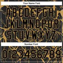 Charger l'image dans la galerie, Custom Black Old Gold Abstract Network And Tiger 3D Pattern Design Bomber Full-Snap Varsity Letterman Jacket