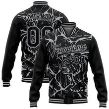 Charger l'image dans la galerie, Custom Black Gray Abstract Network And Tiger 3D Pattern Design Bomber Full-Snap Varsity Letterman Jacket