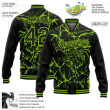Charger l'image dans la galerie, Custom Black Neon Green Abstract Network And Tiger 3D Pattern Design Bomber Full-Snap Varsity Letterman Jacket