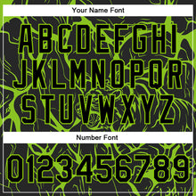 Charger l'image dans la galerie, Custom Black Neon Green Abstract Network And Tiger 3D Pattern Design Bomber Full-Snap Varsity Letterman Jacket