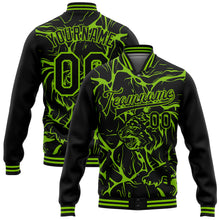 Charger l'image dans la galerie, Custom Black Neon Green Abstract Network And Tiger 3D Pattern Design Bomber Full-Snap Varsity Letterman Jacket