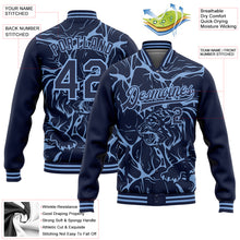 Laden Sie das Bild in den Galerie-Viewer, Custom Navy Light Blue Abstract Network And Tiger 3D Pattern Design Bomber Full-Snap Varsity Letterman Jacket
