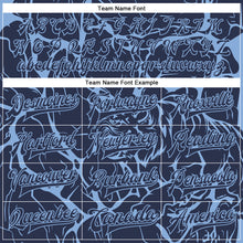 Laden Sie das Bild in den Galerie-Viewer, Custom Navy Light Blue Abstract Network And Tiger 3D Pattern Design Bomber Full-Snap Varsity Letterman Jacket