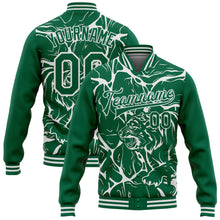 Load image into Gallery viewer, Custom Kelly Green White Abstract Network And Tiger 3D Pattern Design Bomber Full-Snap Varsity Letterman Jacket