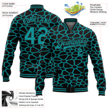 Charger l'image dans la galerie, Custom Black Teal Spotted 3D Pattern Design Bomber Full-Snap Varsity Letterman Jacket