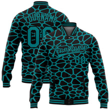 Charger l'image dans la galerie, Custom Black Teal Spotted 3D Pattern Design Bomber Full-Snap Varsity Letterman Jacket