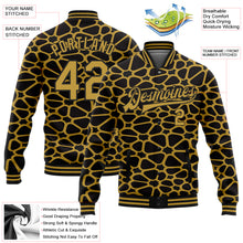 Charger l'image dans la galerie, Custom Black Old Gold Spotted 3D Pattern Design Bomber Full-Snap Varsity Letterman Jacket