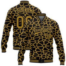 Charger l'image dans la galerie, Custom Black Old Gold Spotted 3D Pattern Design Bomber Full-Snap Varsity Letterman Jacket