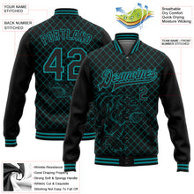 Charger l'image dans la galerie, Custom Black Teal Check And Tiger 3D Pattern Design Bomber Full-Snap Varsity Letterman Jacket