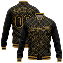Charger l'image dans la galerie, Custom Black Old Gold Check And Tiger 3D Pattern Design Bomber Full-Snap Varsity Letterman Jacket