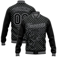 Charger l'image dans la galerie, Custom Black Gray Check And Tiger 3D Pattern Design Bomber Full-Snap Varsity Letterman Jacket