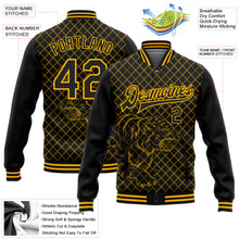 Charger l'image dans la galerie, Custom Black Gold Check And Tiger 3D Pattern Design Bomber Full-Snap Varsity Letterman Jacket