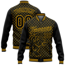Charger l'image dans la galerie, Custom Black Gold Check And Tiger 3D Pattern Design Bomber Full-Snap Varsity Letterman Jacket