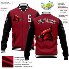 Laden Sie das Bild in den Galerie-Viewer, Custom Cardinal Black-White 3D Pattern Design Bomber Full-Snap Varsity Letterman Jacket