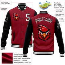 Laden Sie das Bild in den Galerie-Viewer, Custom Cardinal Black-White 3D Pattern Design Bomber Full-Snap Varsity Letterman Jacket