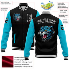 Laden Sie das Bild in den Galerie-Viewer, Custom Black Lakes Blue-White 3D Pattern Design Bomber Full-Snap Varsity Letterman Jacket